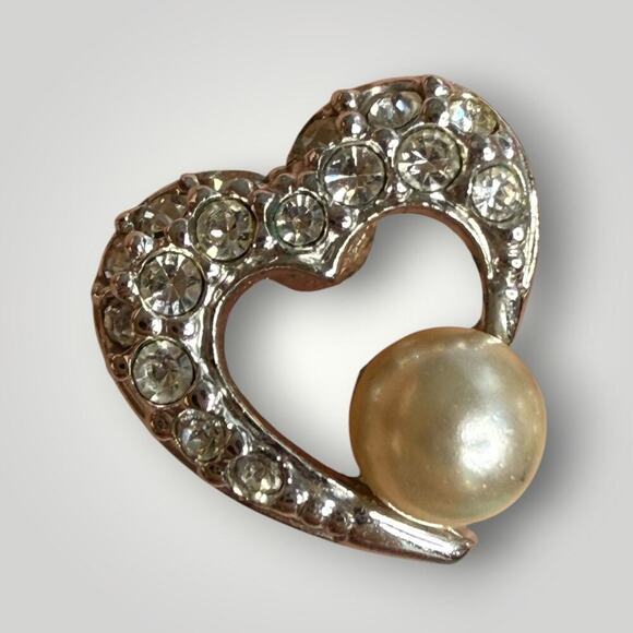 Vintage Swarovski Heart Earrings Crystal Pearl Rhinestone 14K Gold Posts - Picture 3 of 6